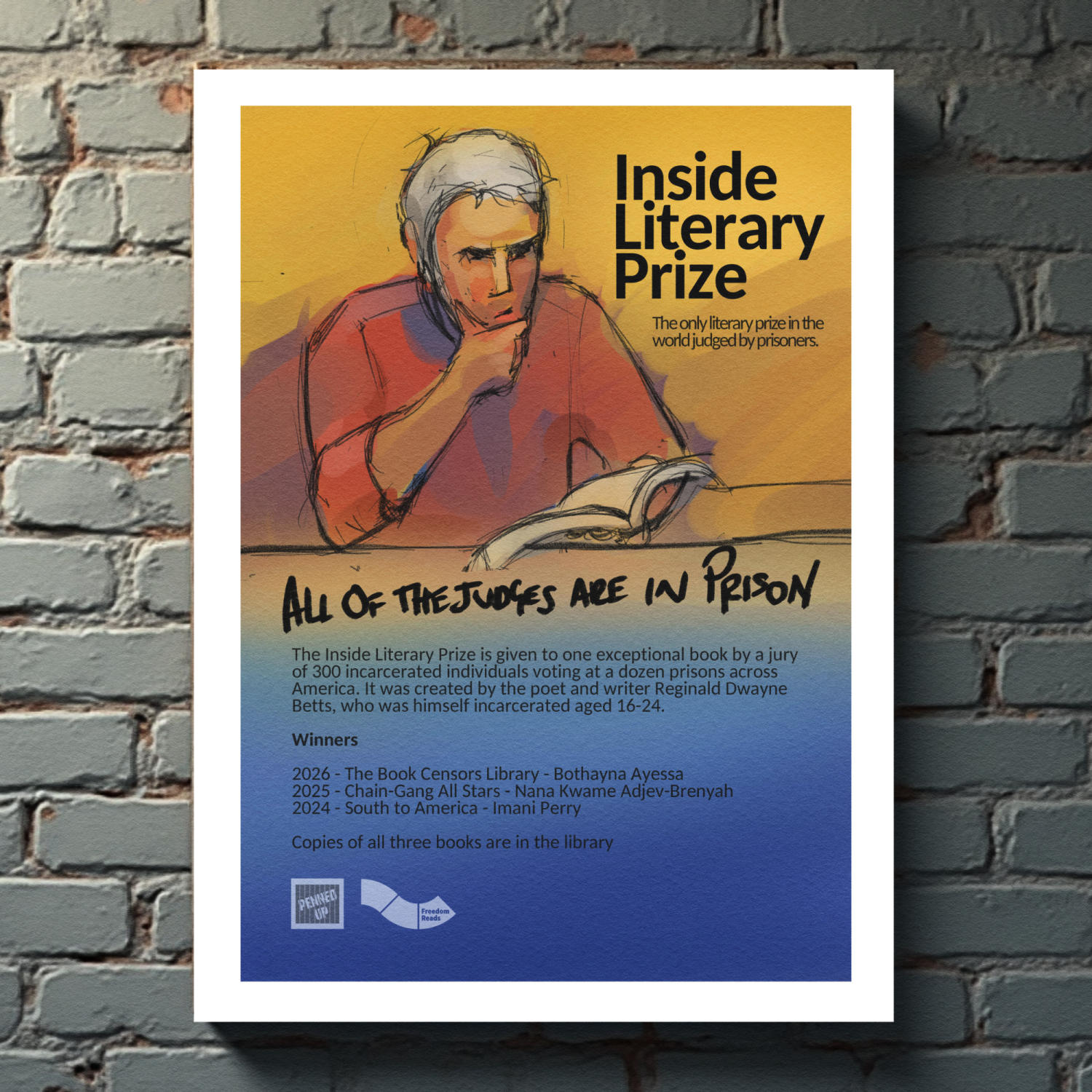 Hand Drawn Art For Prison Literacy/ Literary Prize Poster